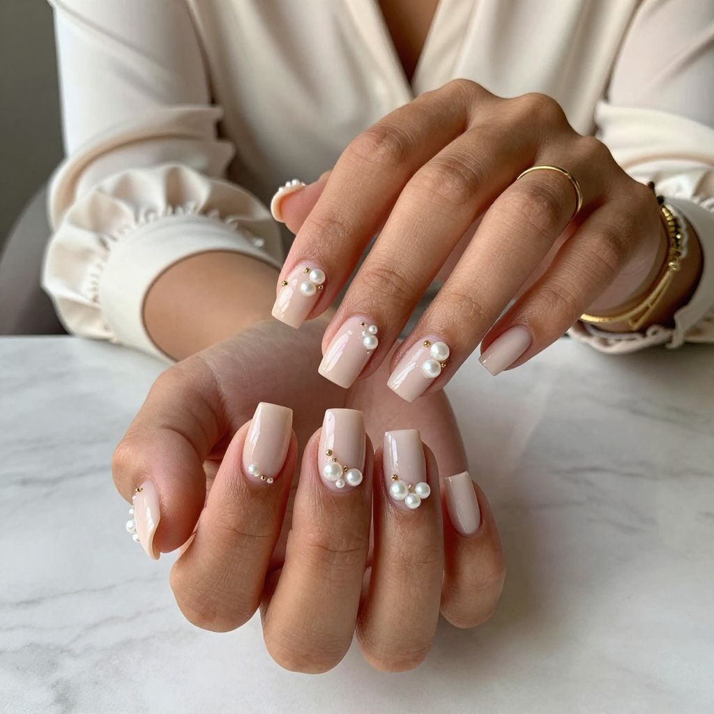 Nude with 3D Pearls and Gold Beads