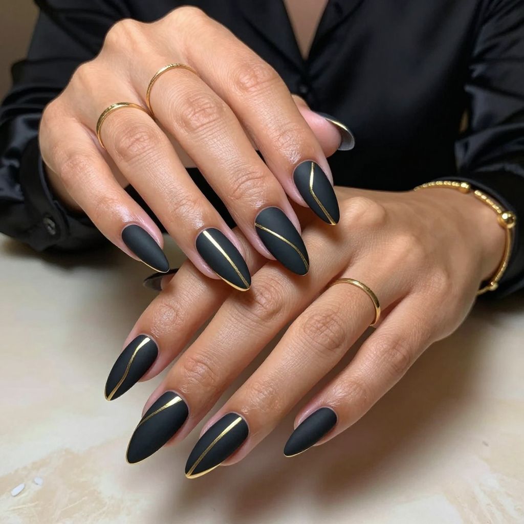 Matte Black with Gold Geometric Lines