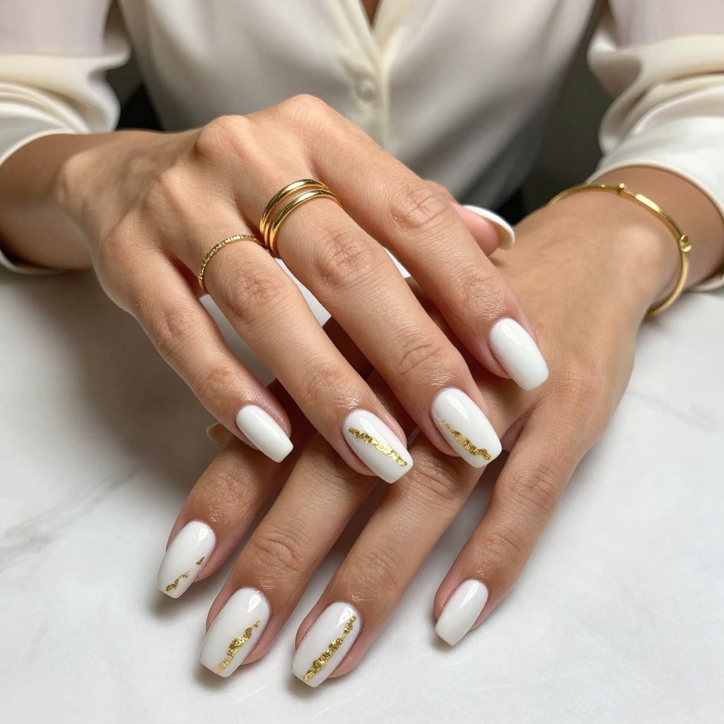 Milk White and Gold Foil Streaks