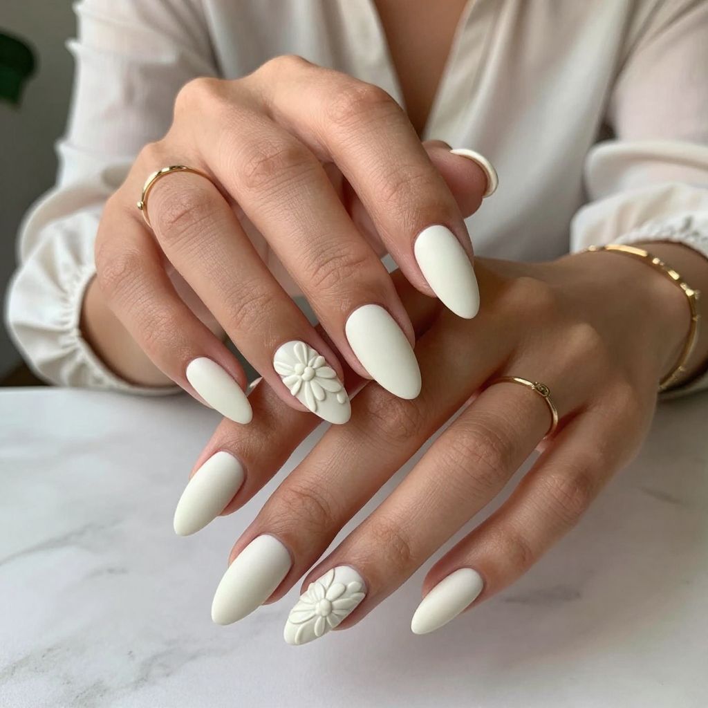 Milk White Matte with Textured Floral Accent