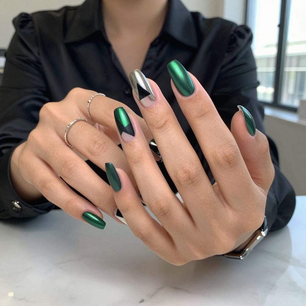 Forest Green Chrome with Matte Black Geometric Shapes