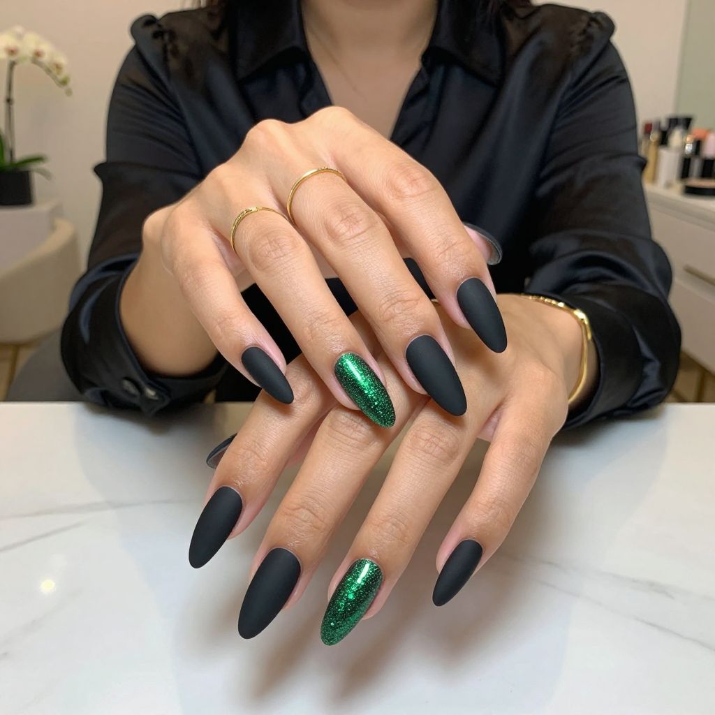 Black Matte with Green Glitter Fade