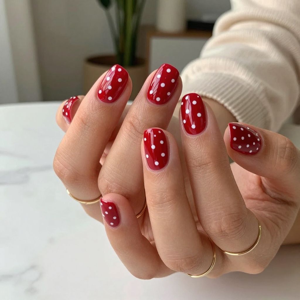Classic Blood Red with White Polka Dots