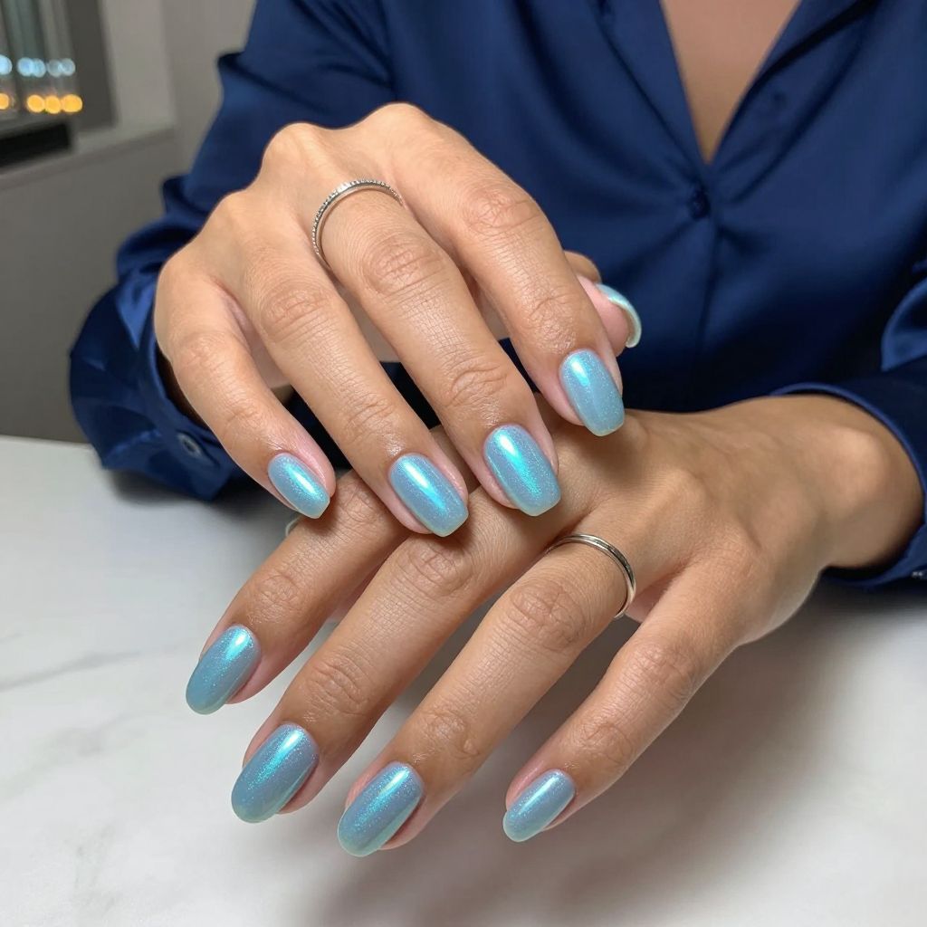 Iridescent Blue Chrome Magic nails