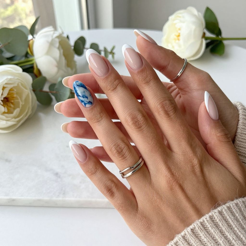 French Tips with Blue Marble Accent