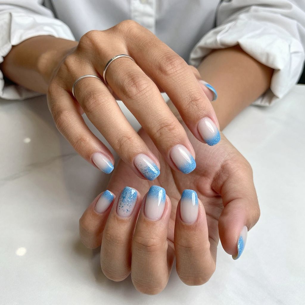 Baby Blue Glitter French