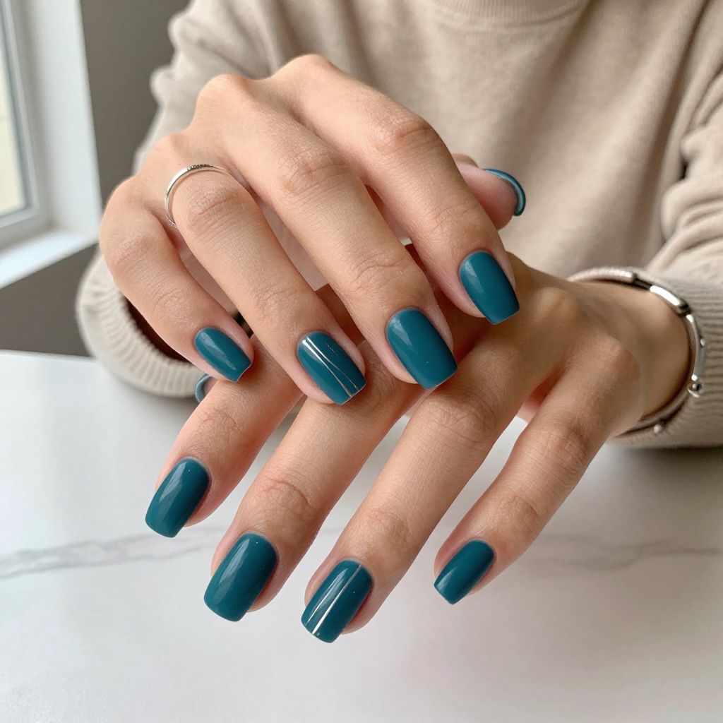 Deep Teal Satin Finish with Minimalist Silver Lines