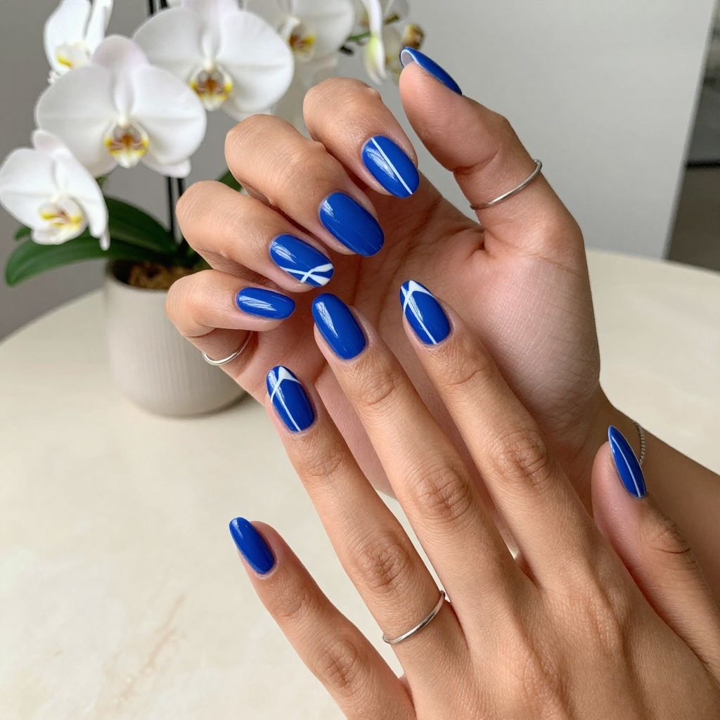 Glossy Blue Almonds with White Graphic Lines