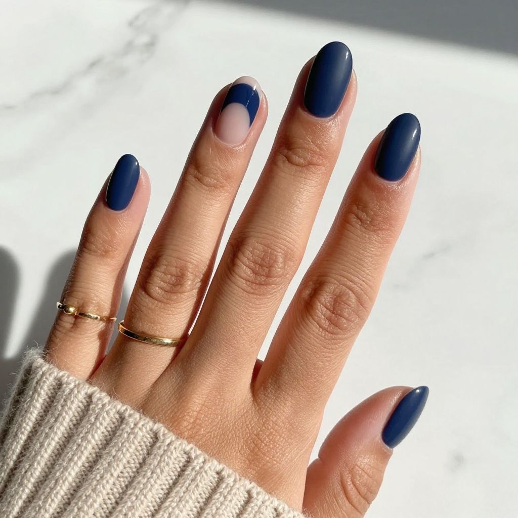 Navy Blue Matte with Glossy Half Moons