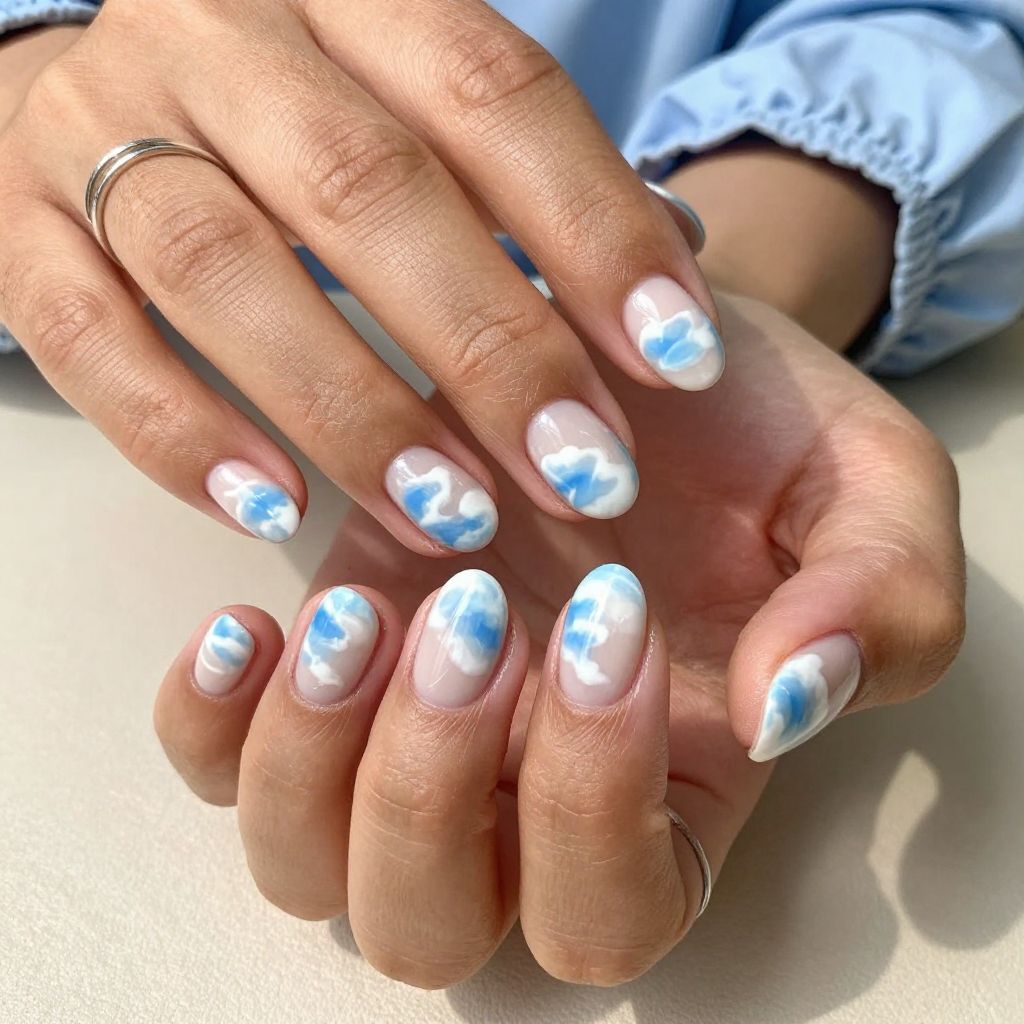 Blue and White Cloud Swirls
