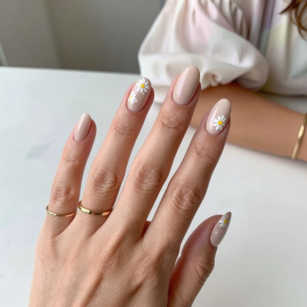Soft Nude Base with Hand-Painted Daisies