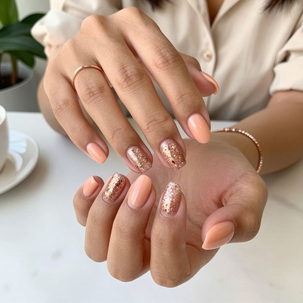 Soft Peach with Glitter Gradient
