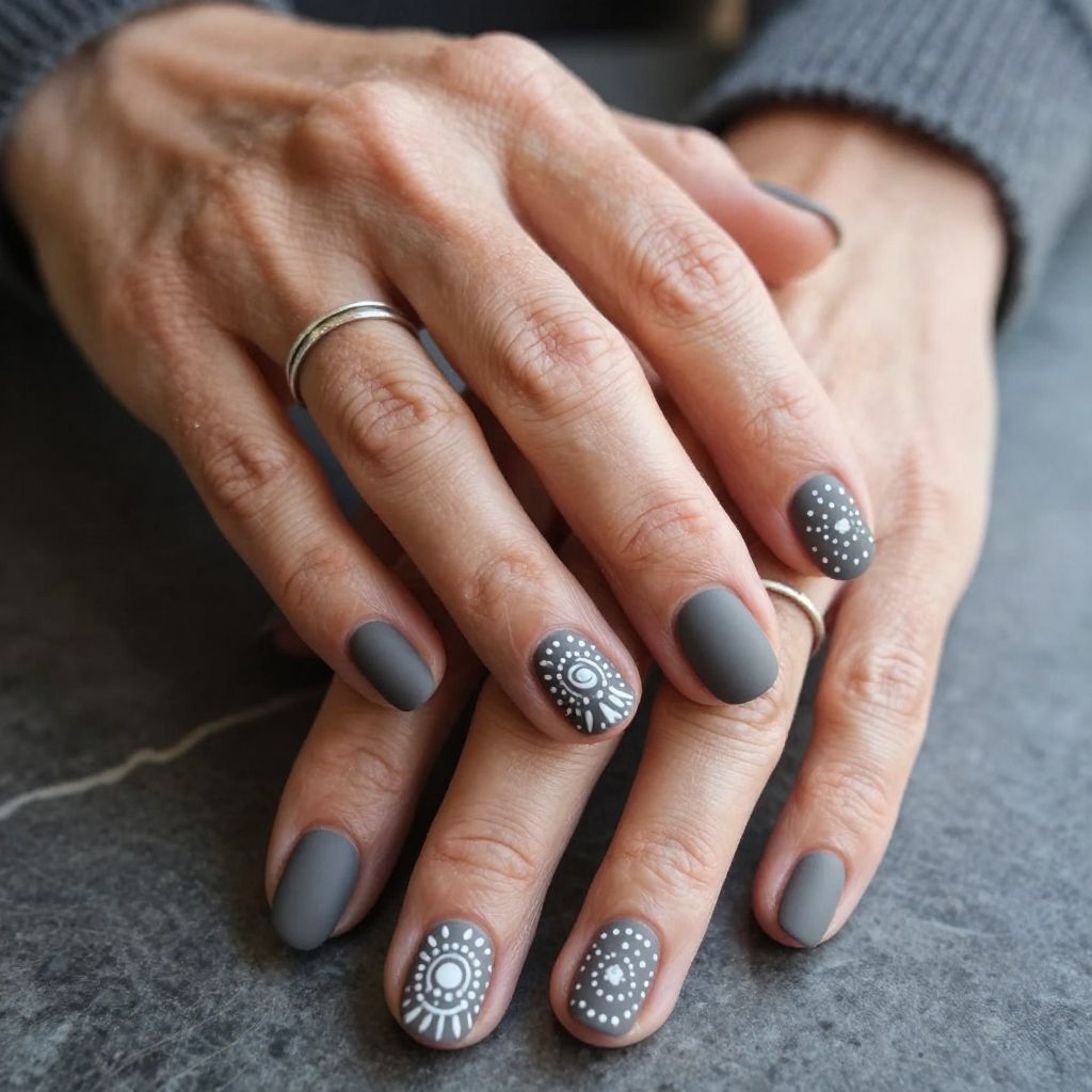 Matte Charcoal with White Mandala Dots