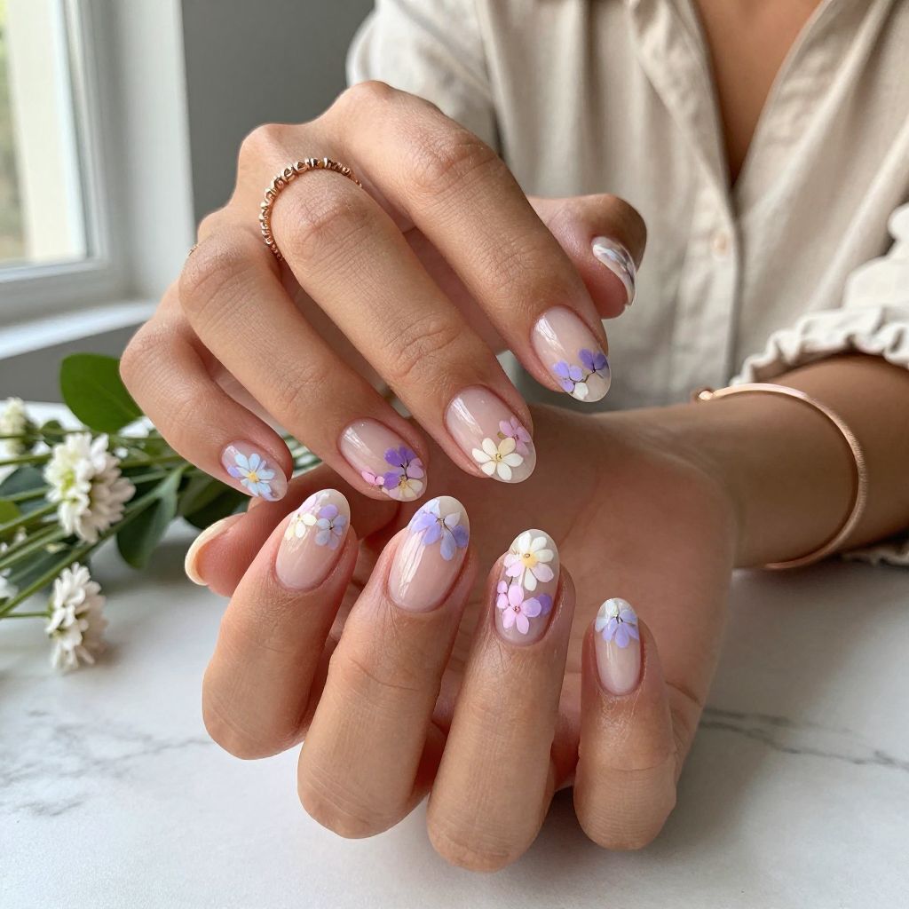 Clear Nails with Miniature Pressed Flowers