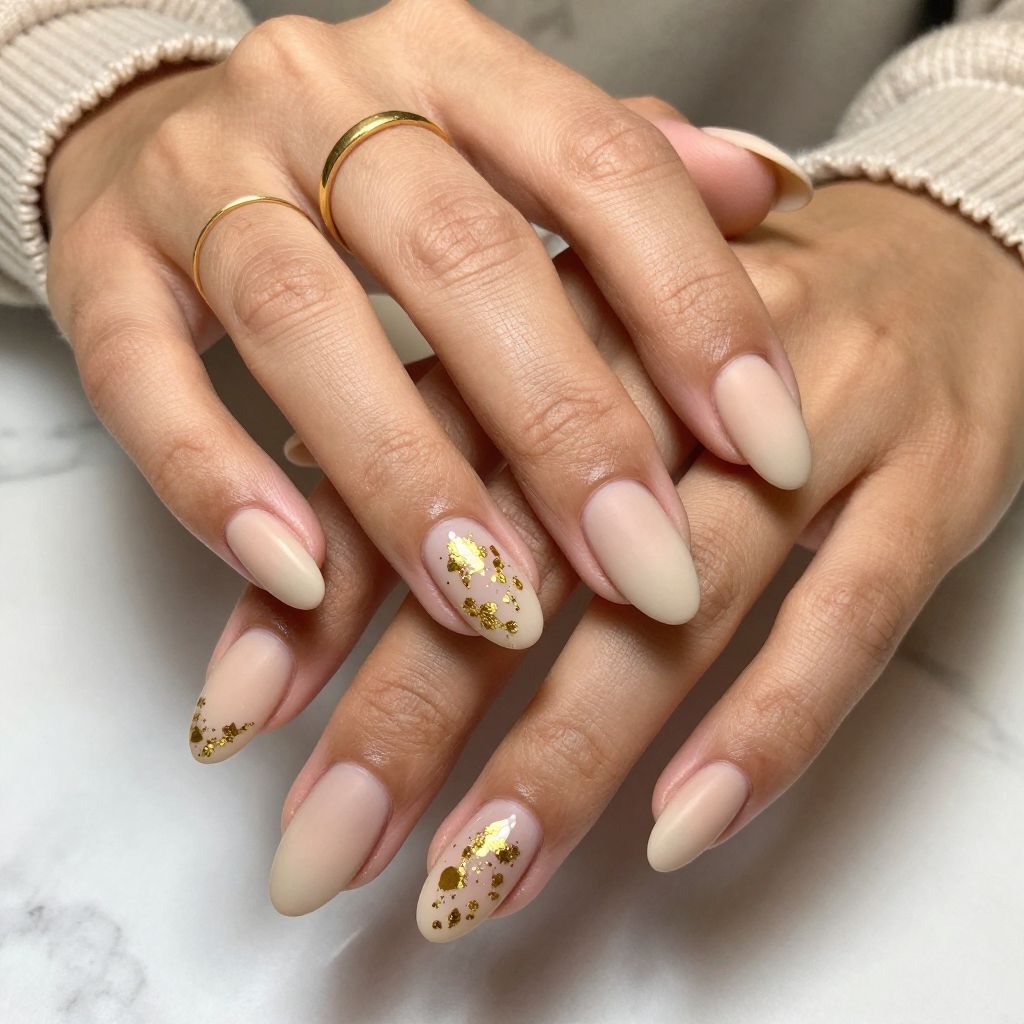 Matte Nude Ombre with Gold Leaf Accents