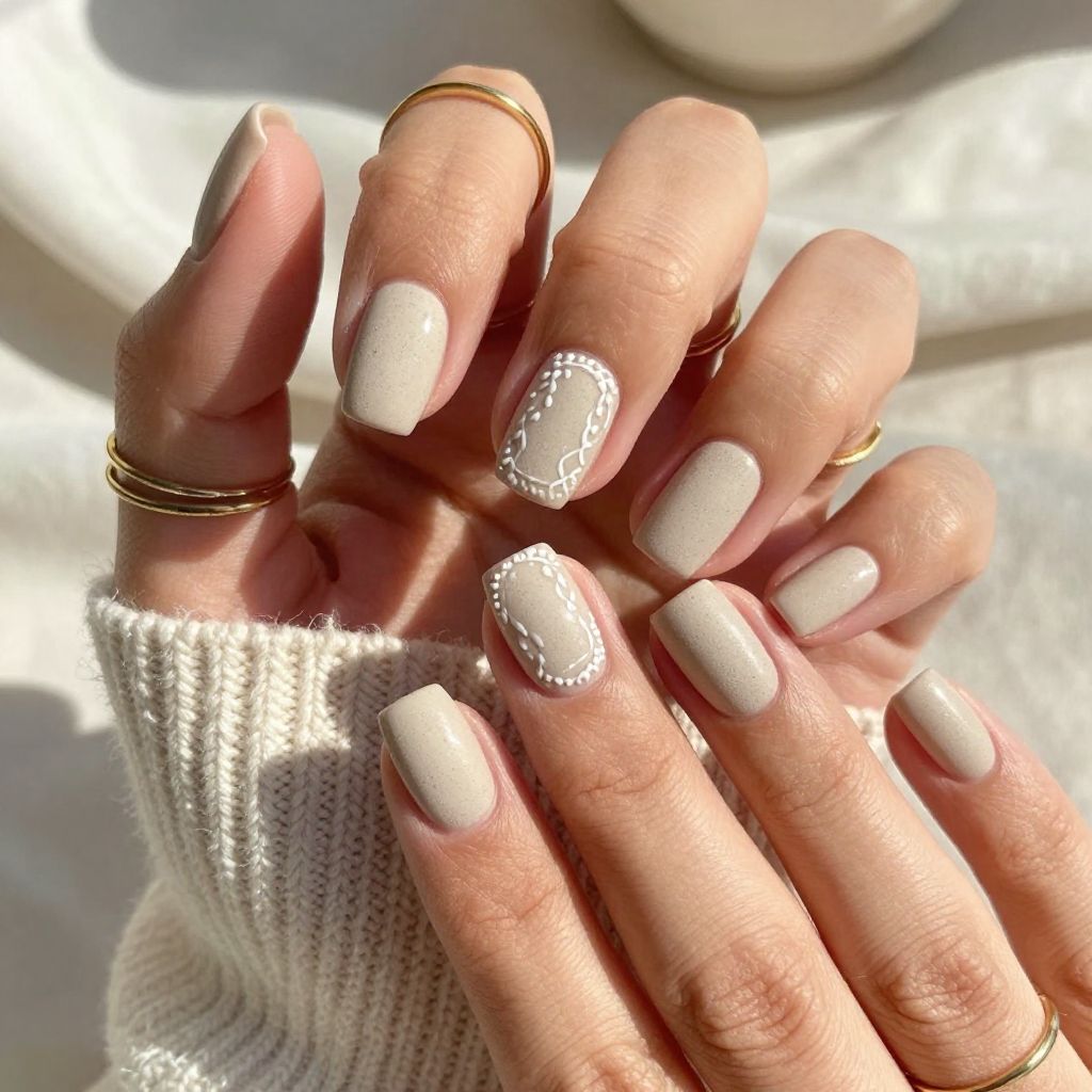 Sand Textured Nails with Macrame Patterns