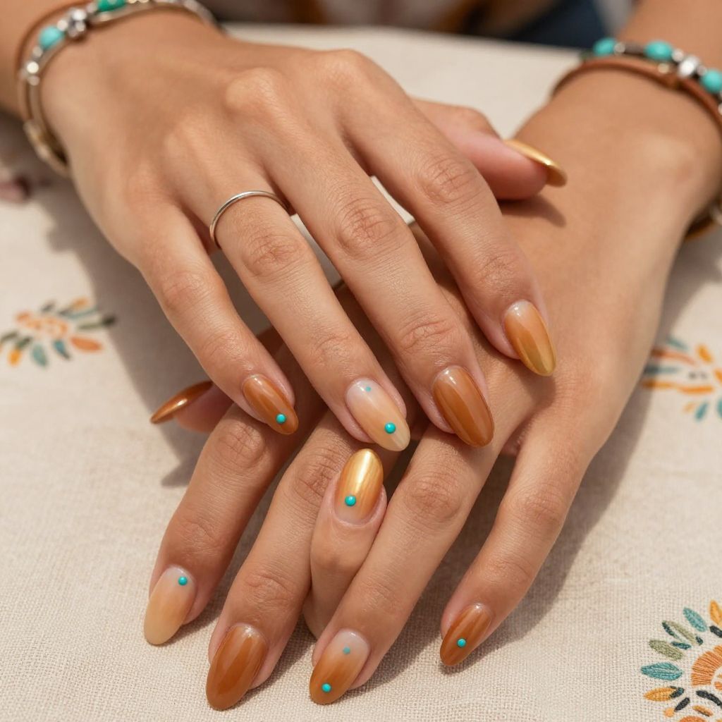 Sun-Kissed Golden Brown Gradients with Turquoise Dots