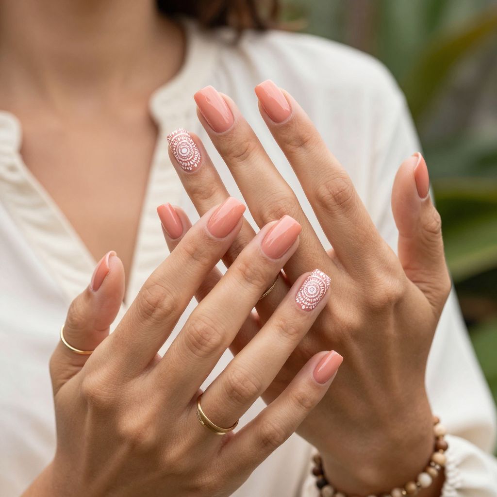 Coral Blush with Hand-Drawn Mandalas