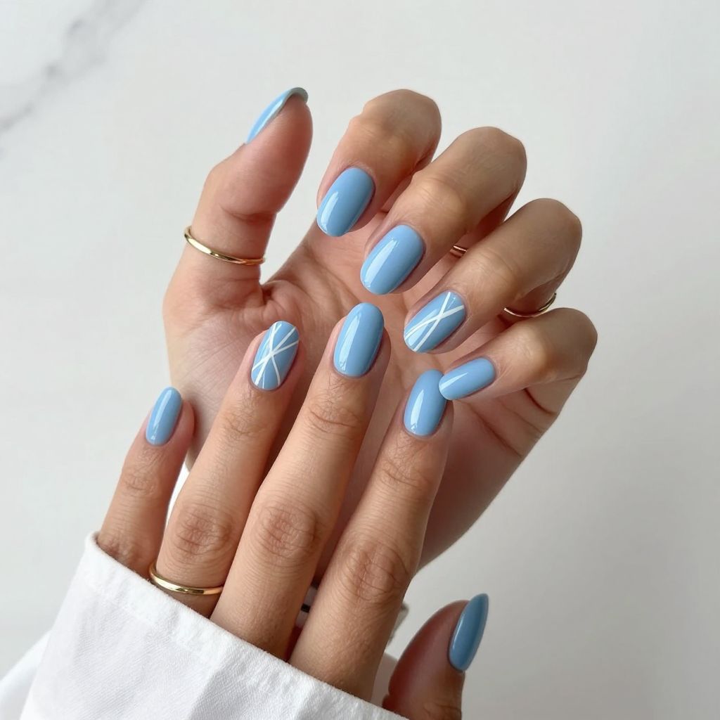 Glossy Sky Blue with Minimalist White Lines