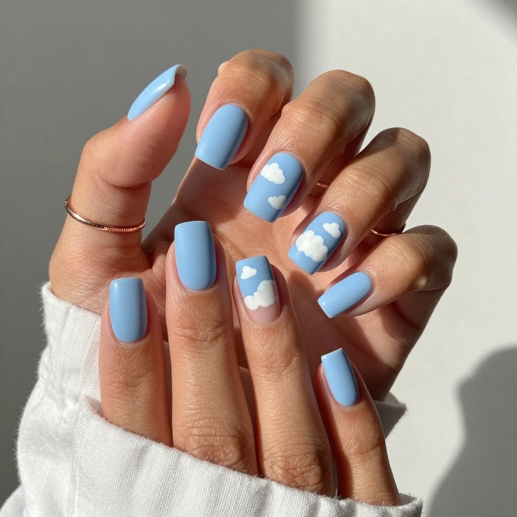 Sky Blue Matte with White Clouds