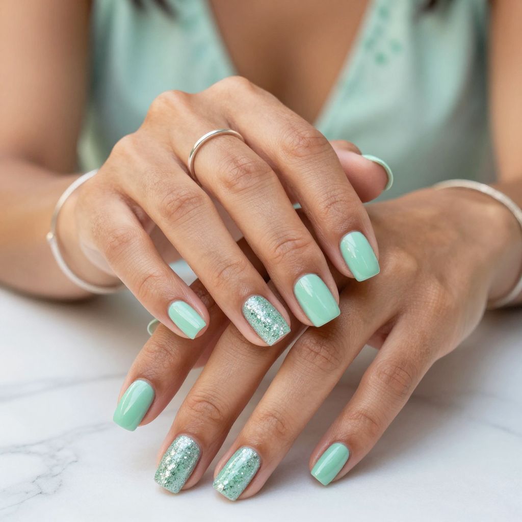 Mint Green Gloss with Glitter Tips