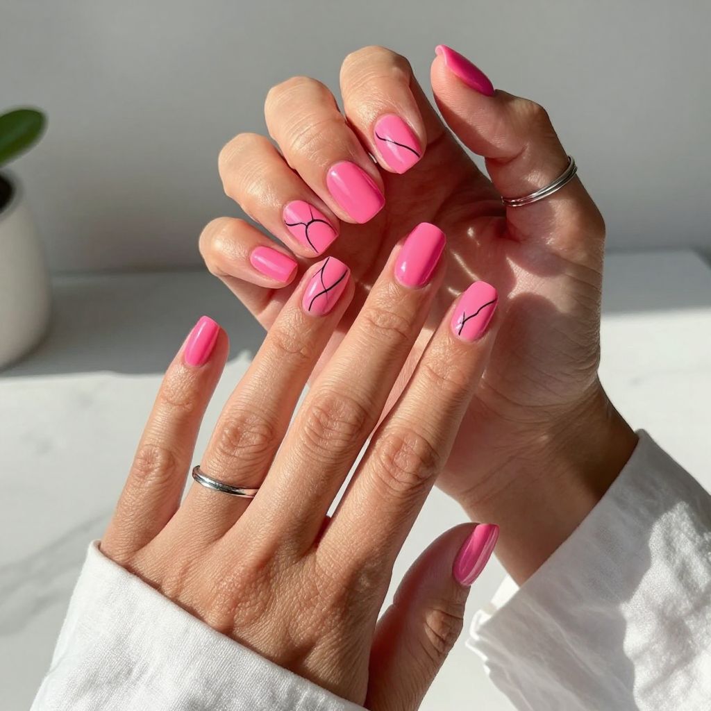 Neon Pink Squared Off with Minimal Line Art