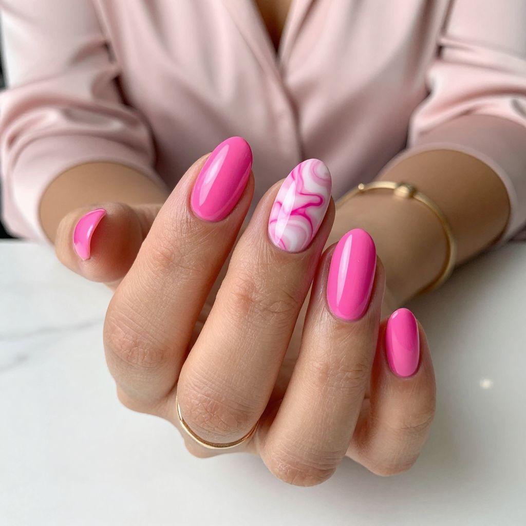 Hot Pink with Soft Pink Marble Effect