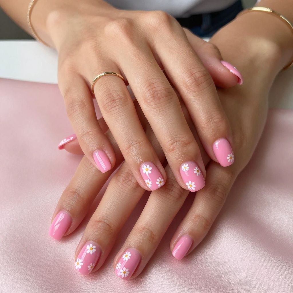 Hot Pink with Tiny White Daisy Detail