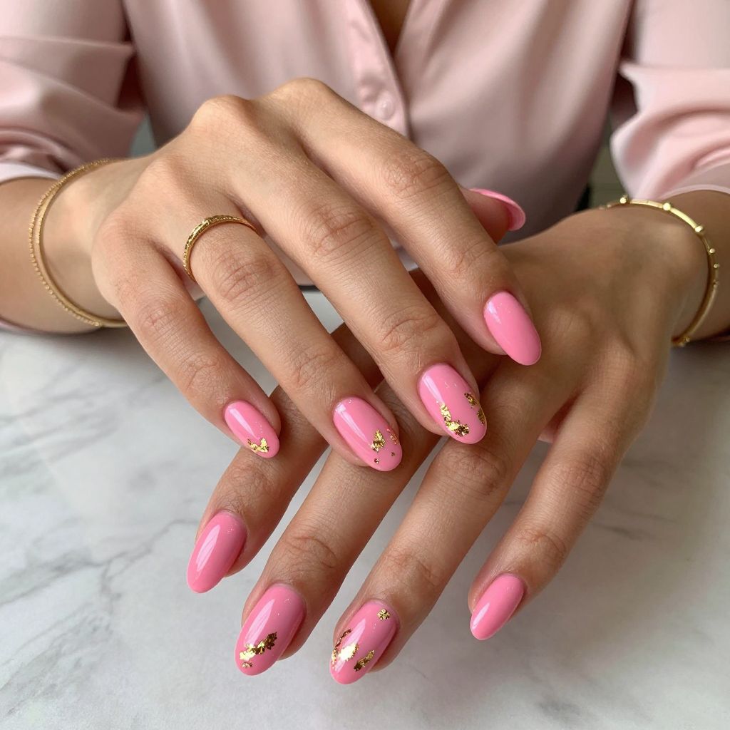 Hot Pink with Gold Leaf Flakes
