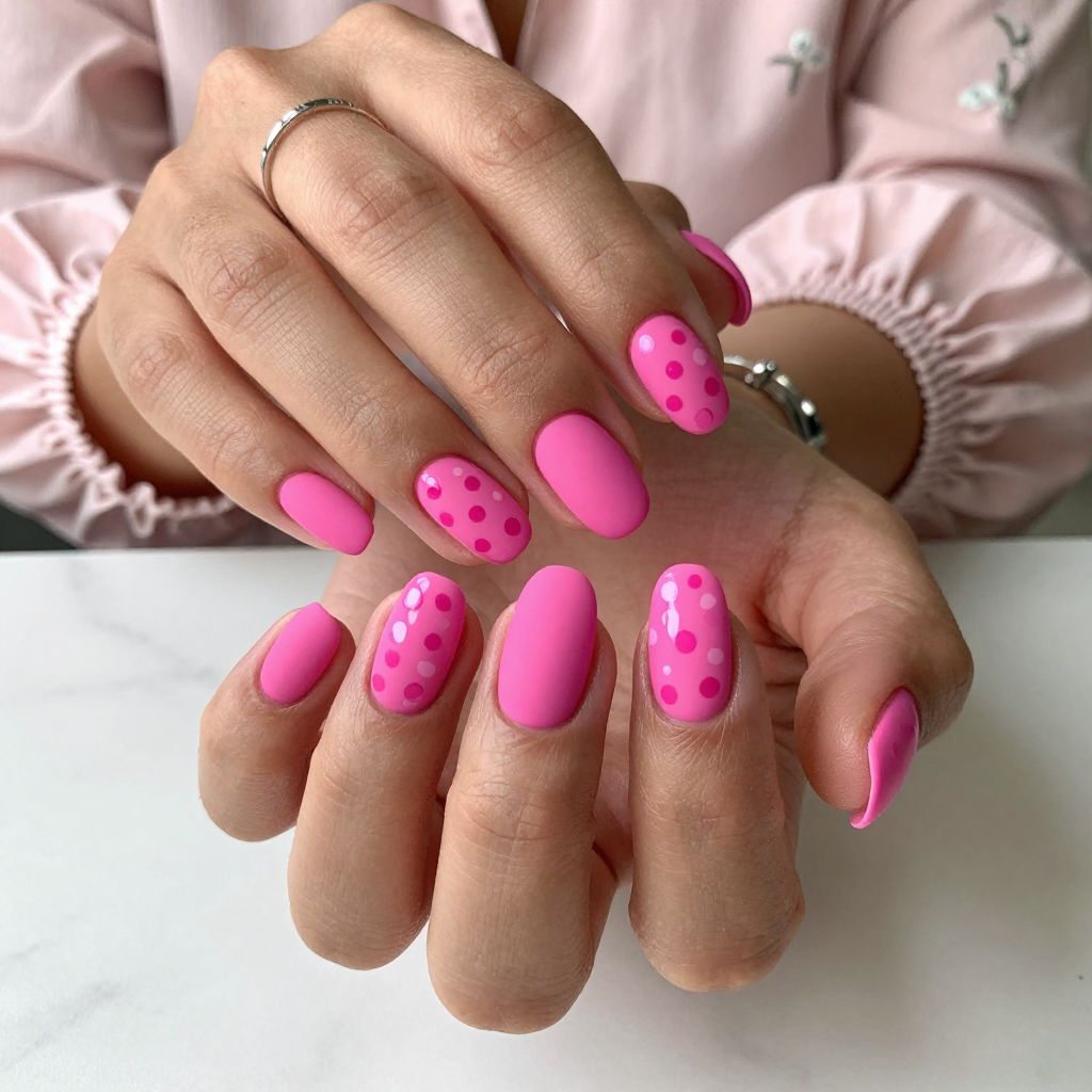 Hot Pink Matte with Glossy Polka Dots