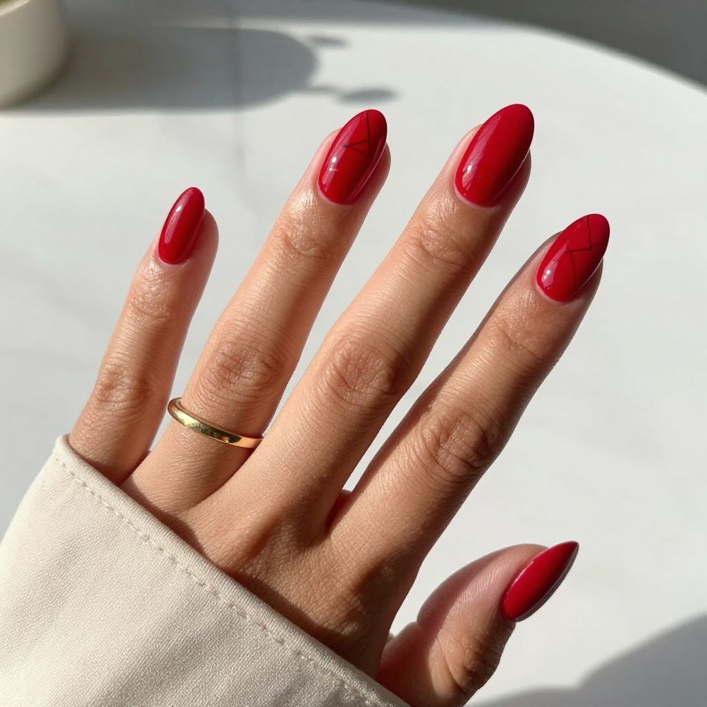 Scarlet Red with Negative Space Geometrics