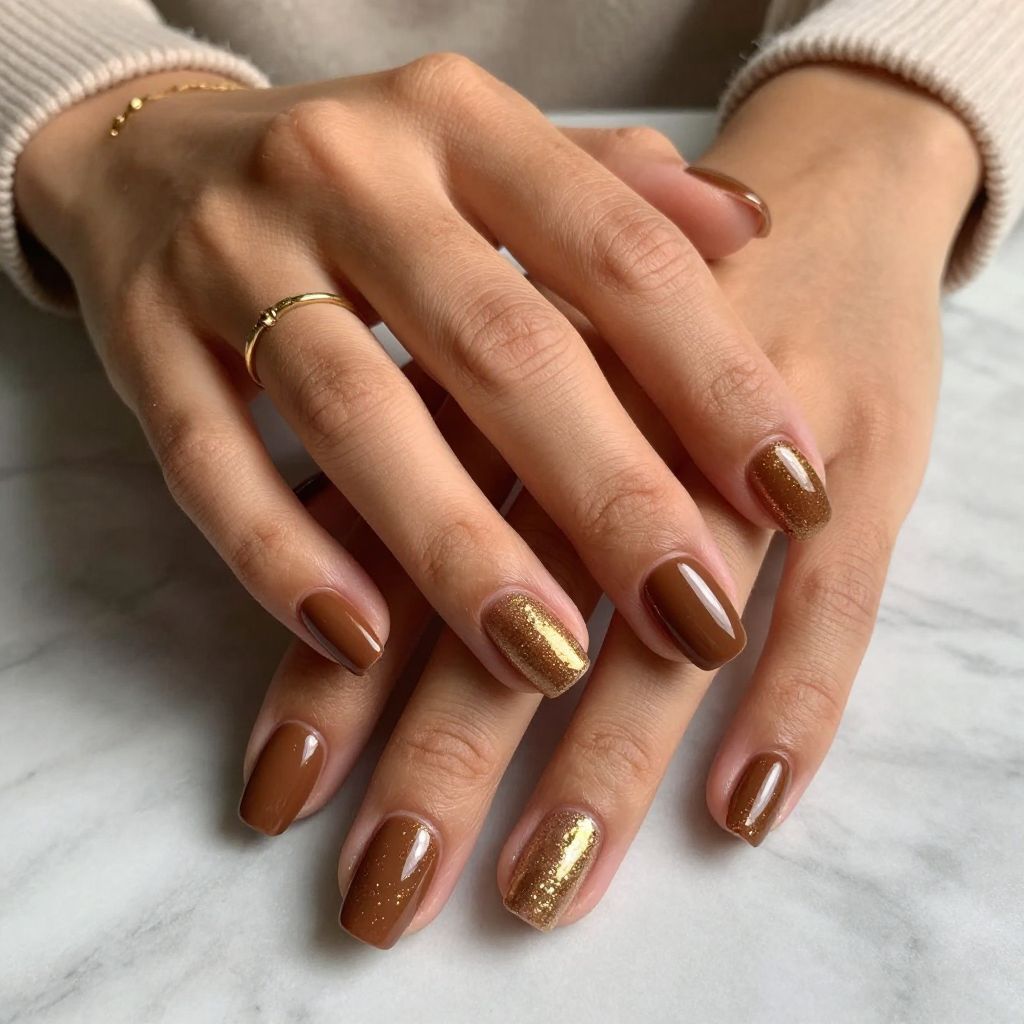 Rustic Brown with Gold Glitter Gradient