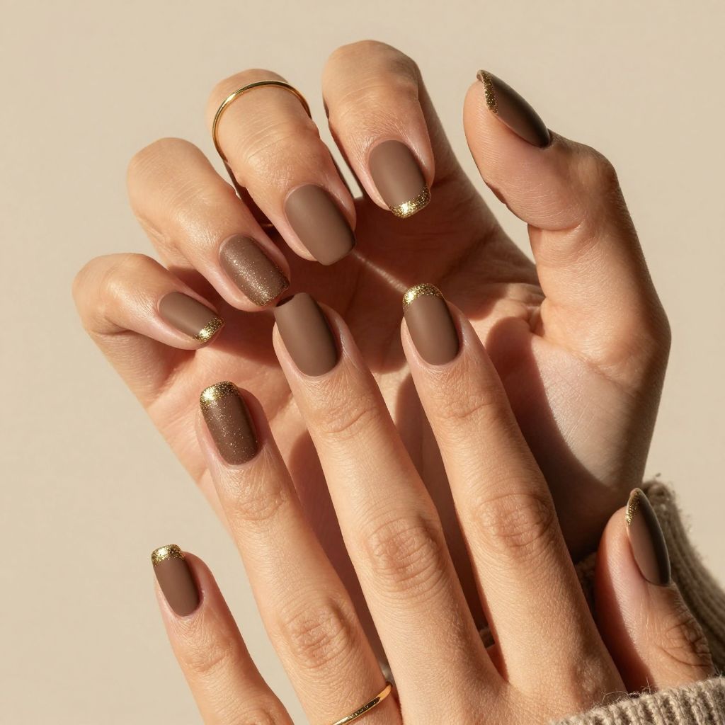 Matte Mocha Meets Sparkle Gold Tips