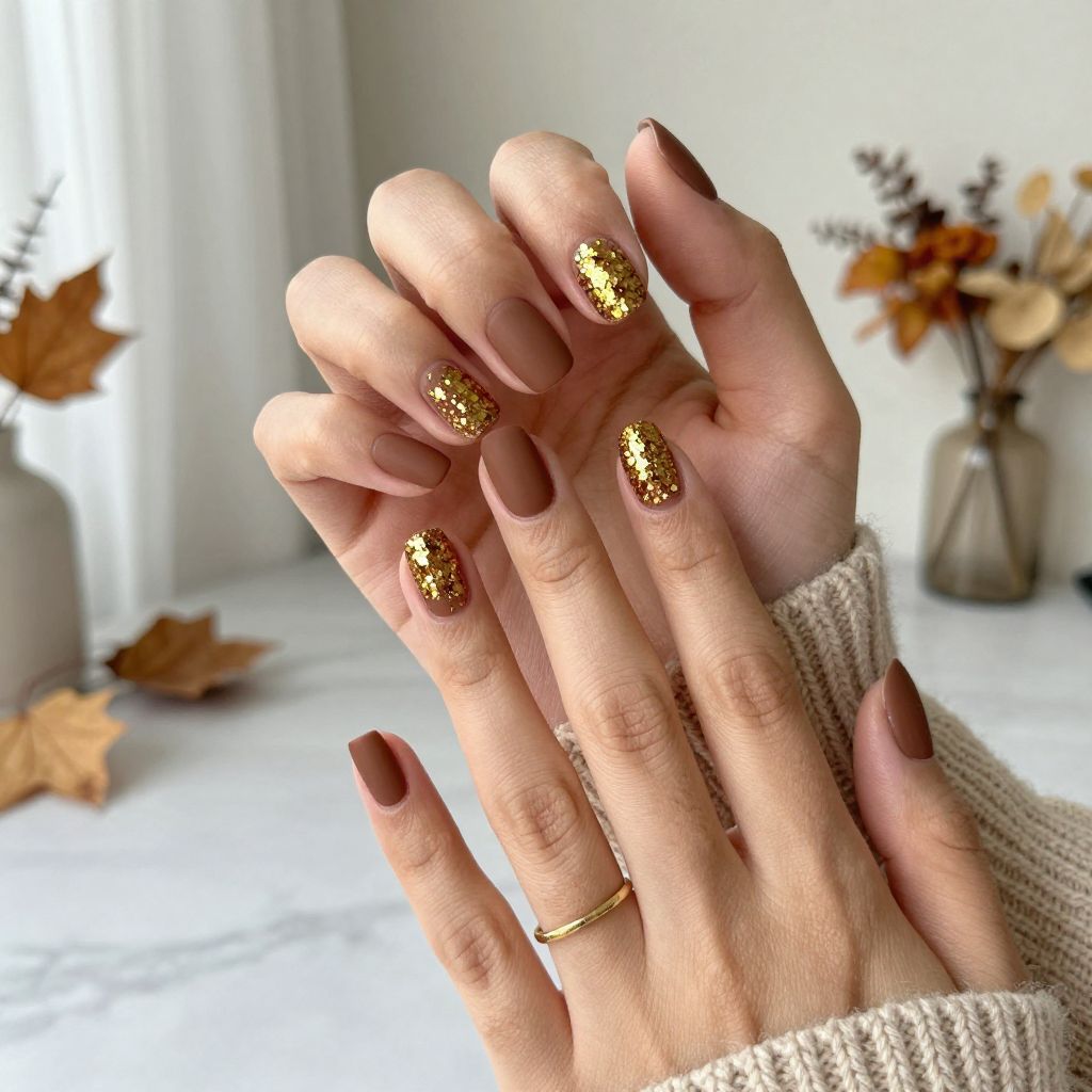 Matte Brown with Gold Glitter Confetti