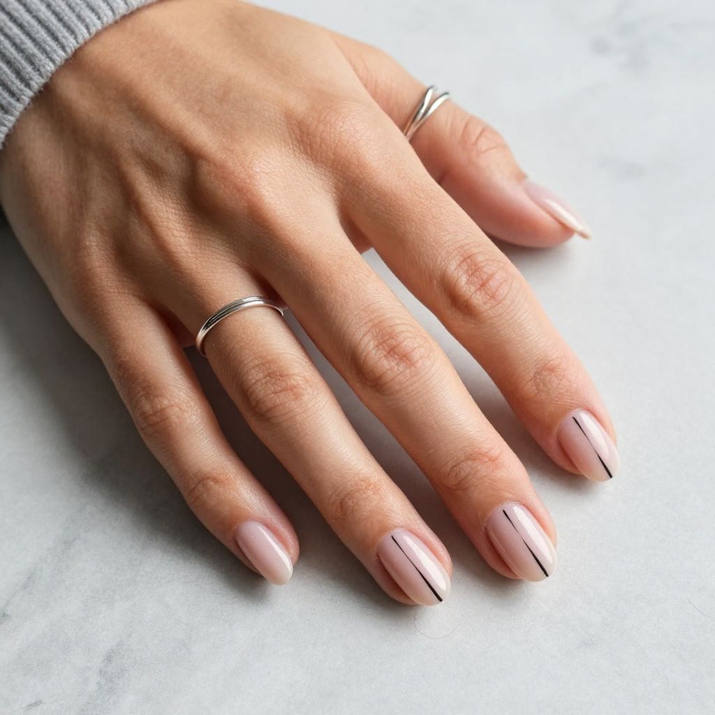 Bubble Bath Nails with Minimalist Black Line Accent