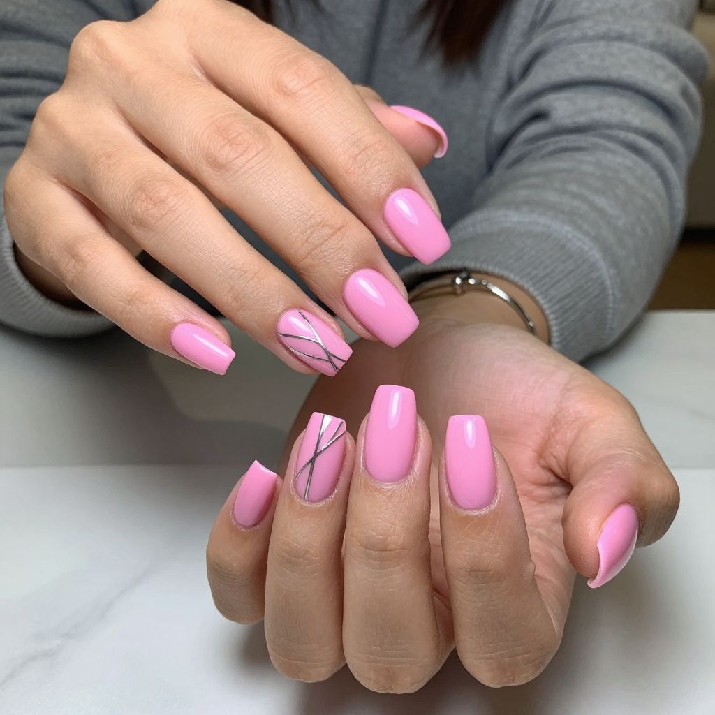 Bubble Gum Pink and Silver Geometrics