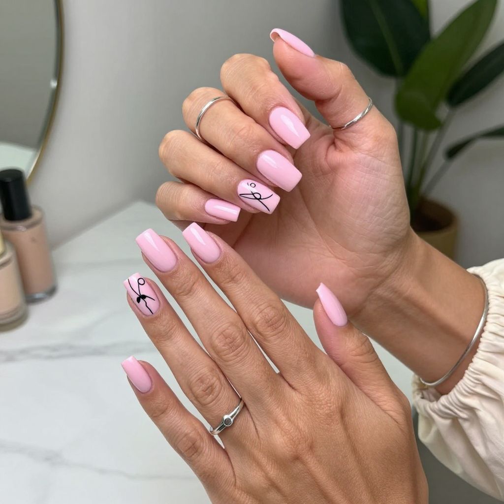 Bubblegum Pink with Minimalist Line Art