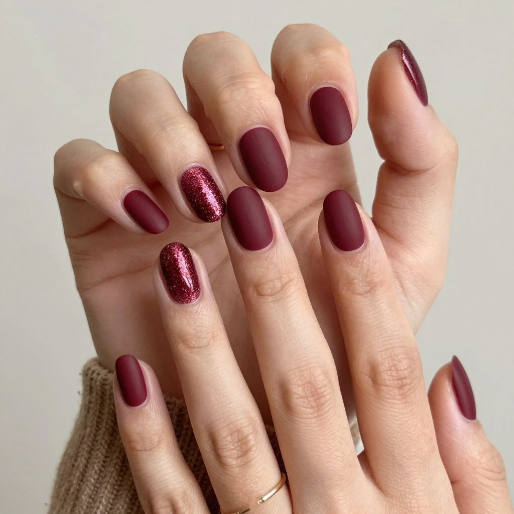 Burgundy Glitter Gradient with Matte Base