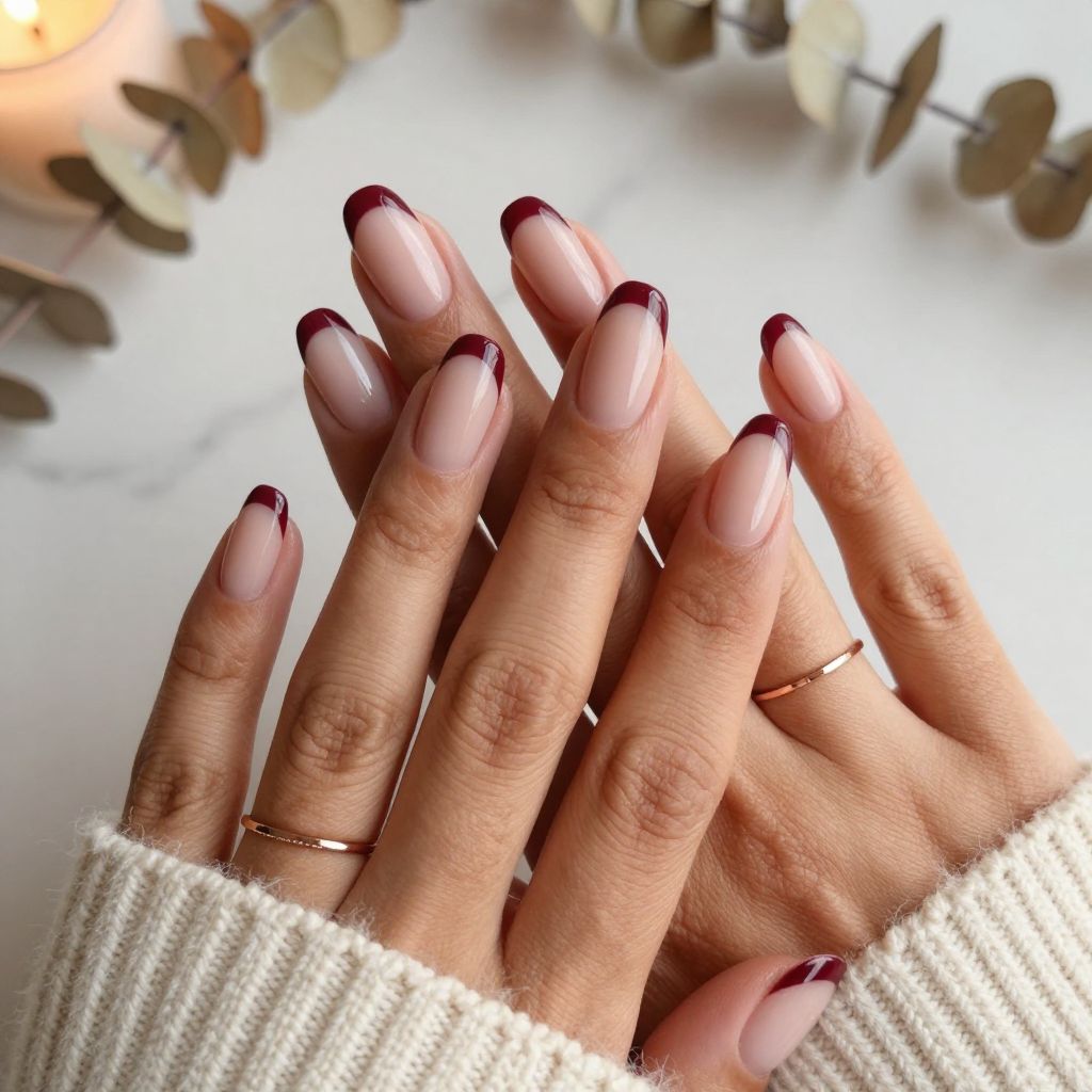 Burgundy and Nude French Tip Remix