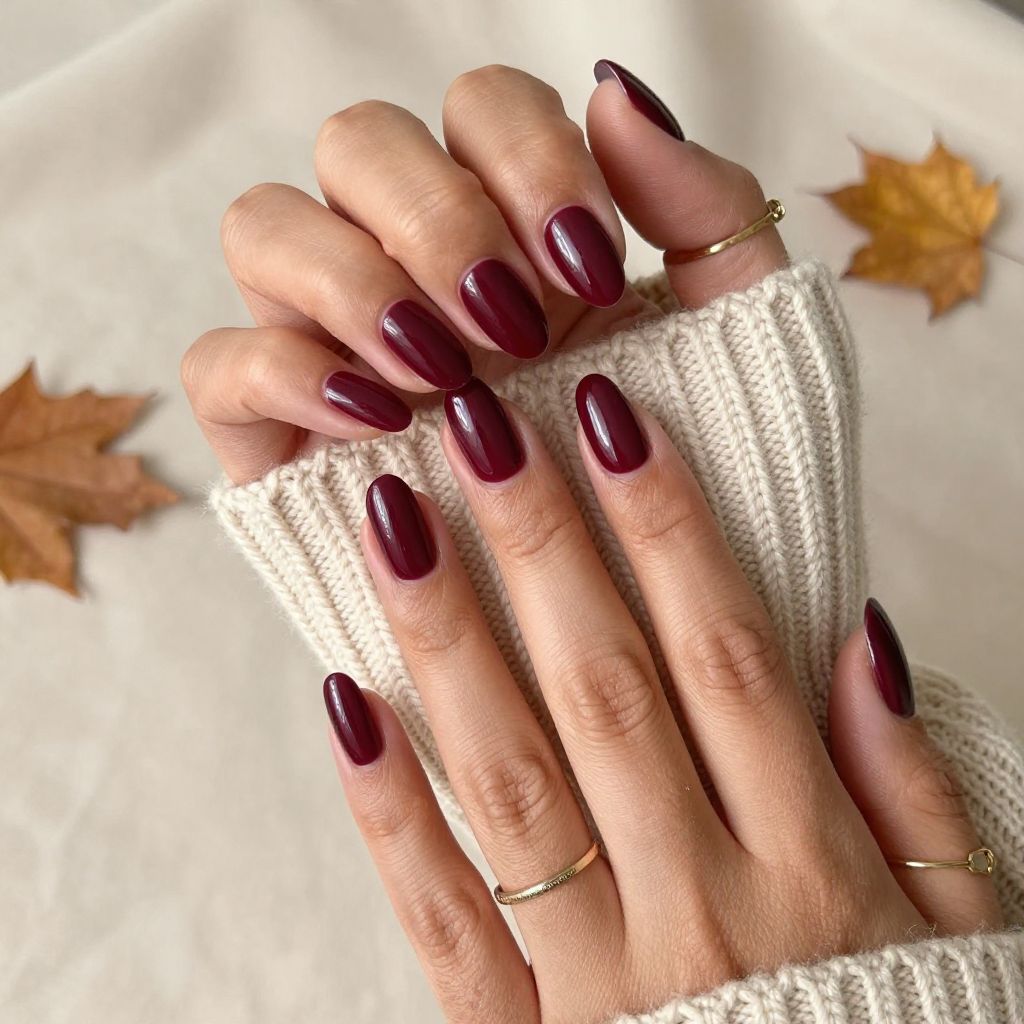 Glossy Burgundy with Matte Accent Nail