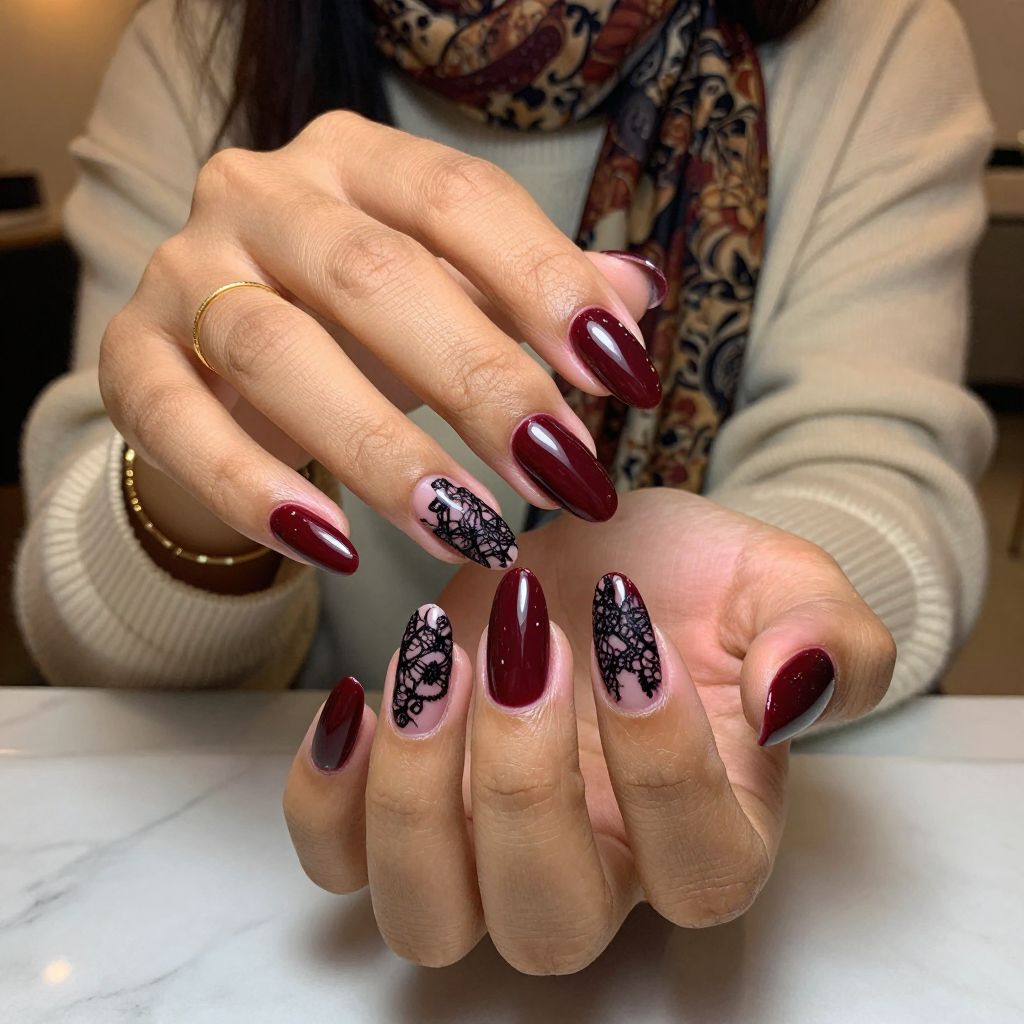 Burgundy with Black Lace Art