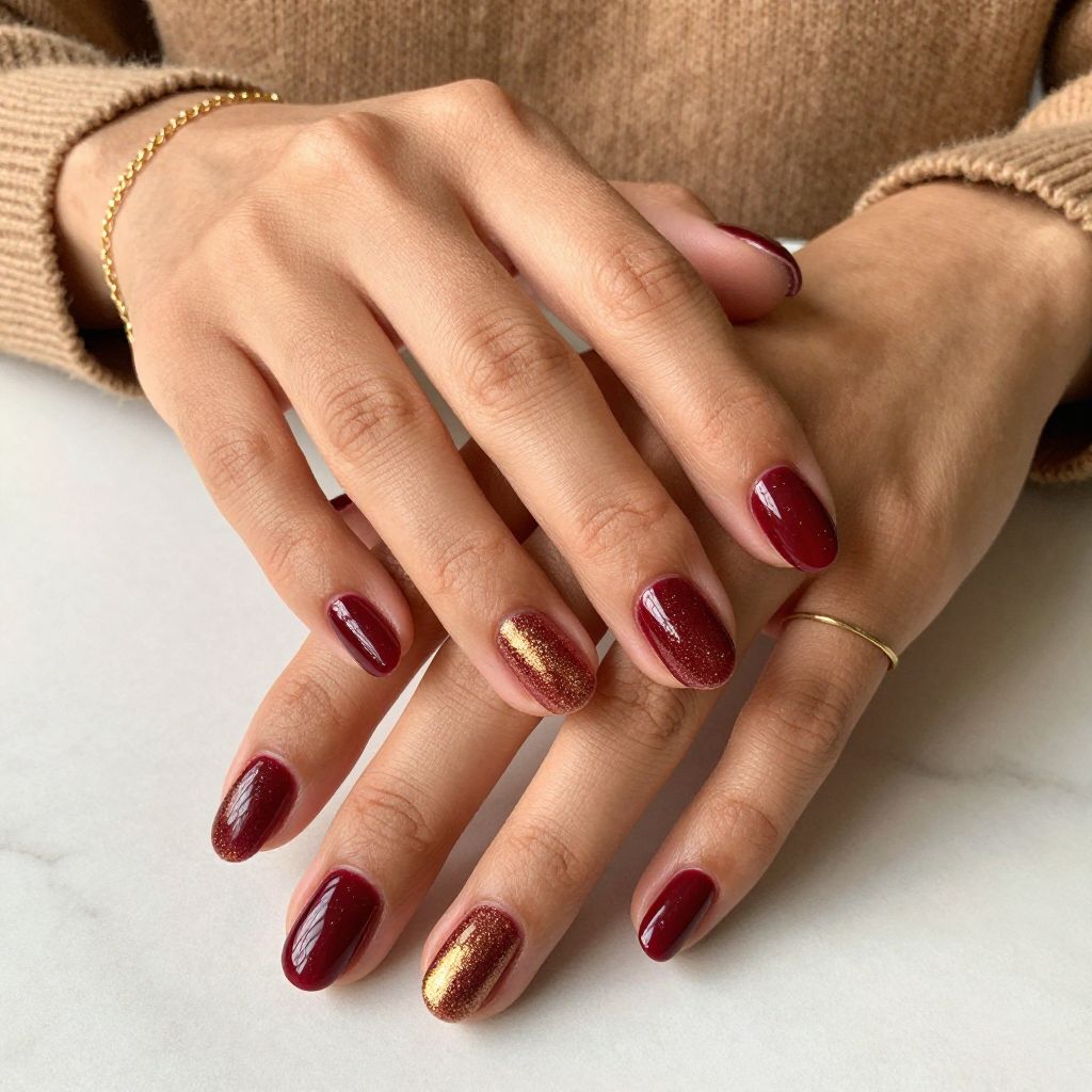 Burgundy with Subtle Gold Glitter Gradation