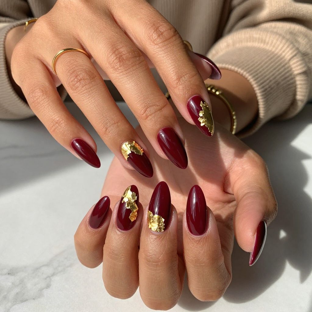 Burgundy Stiletto with Gold Foil Shards