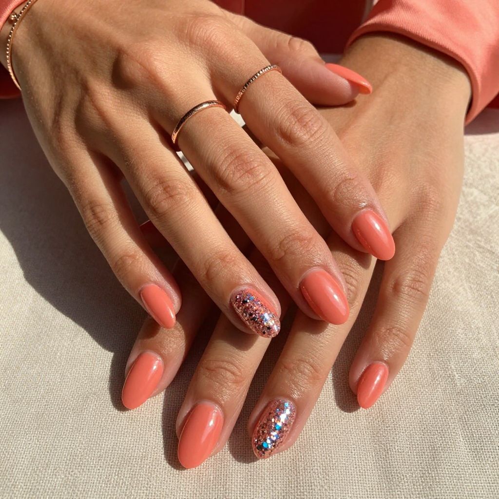Soft Coral Cat Eye with Glitter Accent