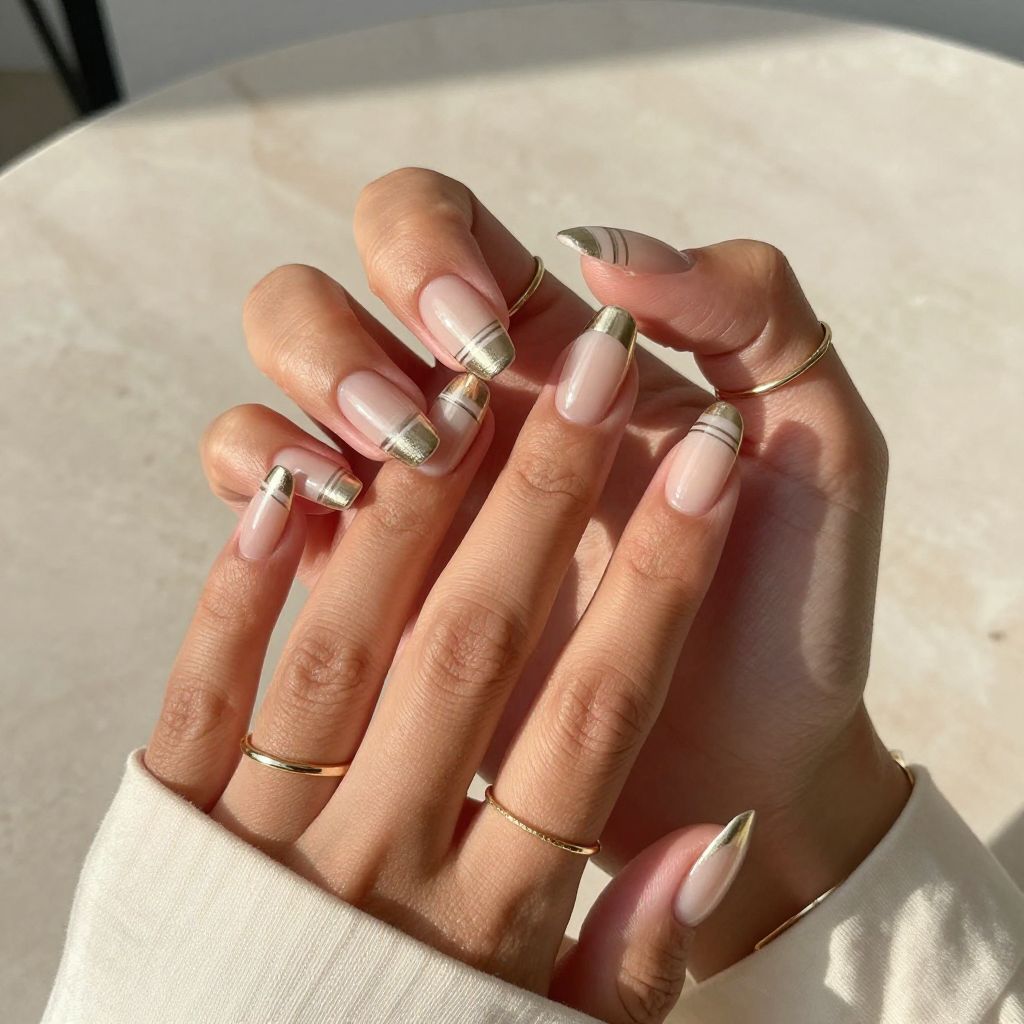 Champagne Chrome with Negative Space Stripes