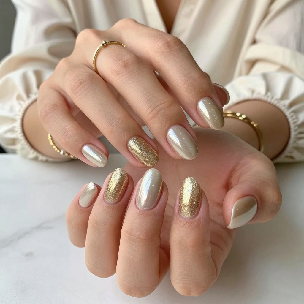 Champagne Chrome with Glitter Gradient
