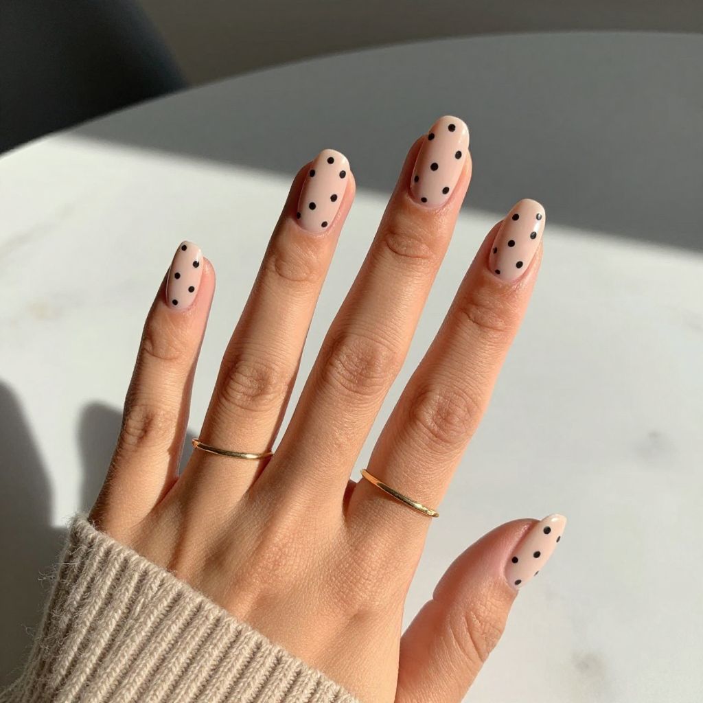 Nude Matte with Black Polka Dots