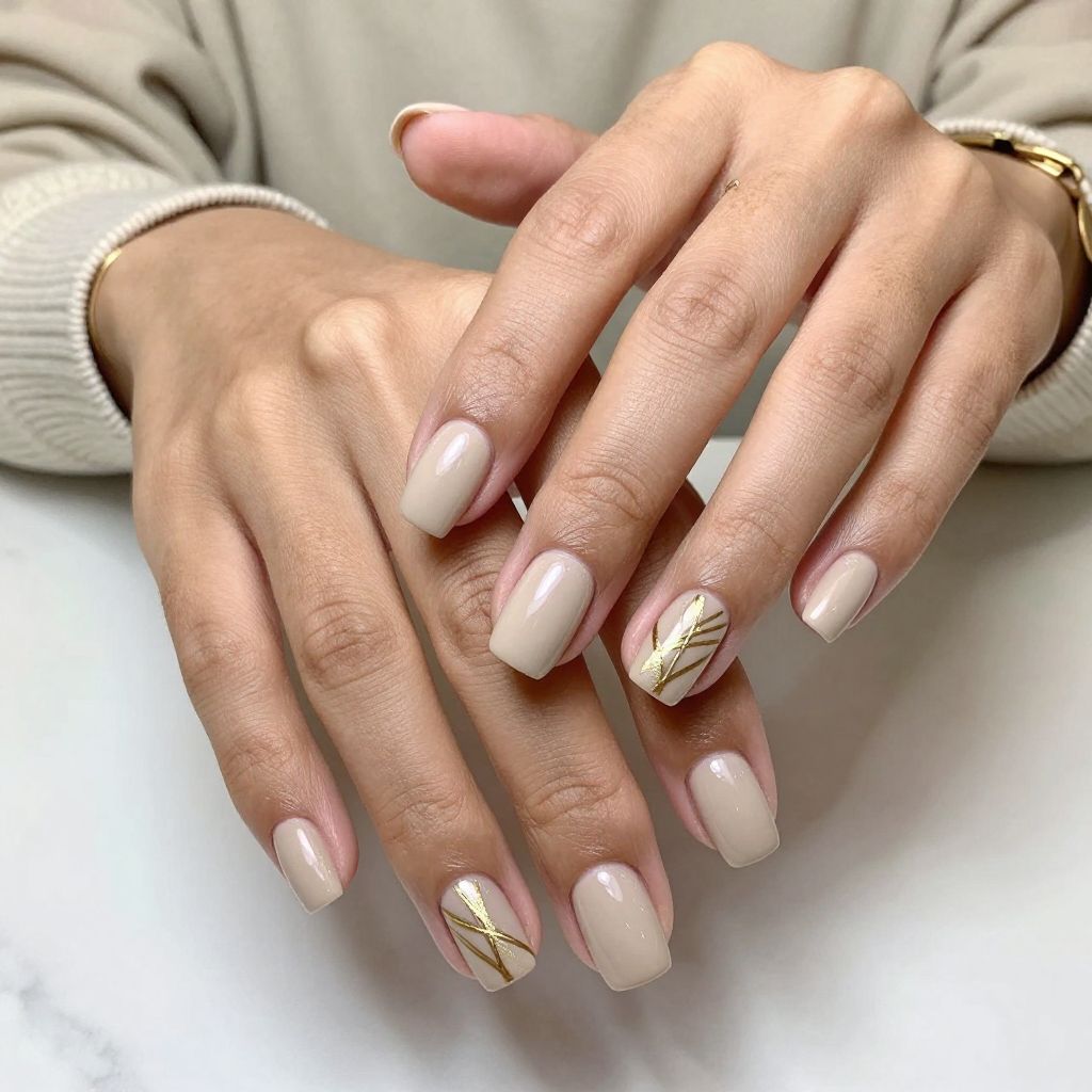 Chic Beige & Gold Line Art