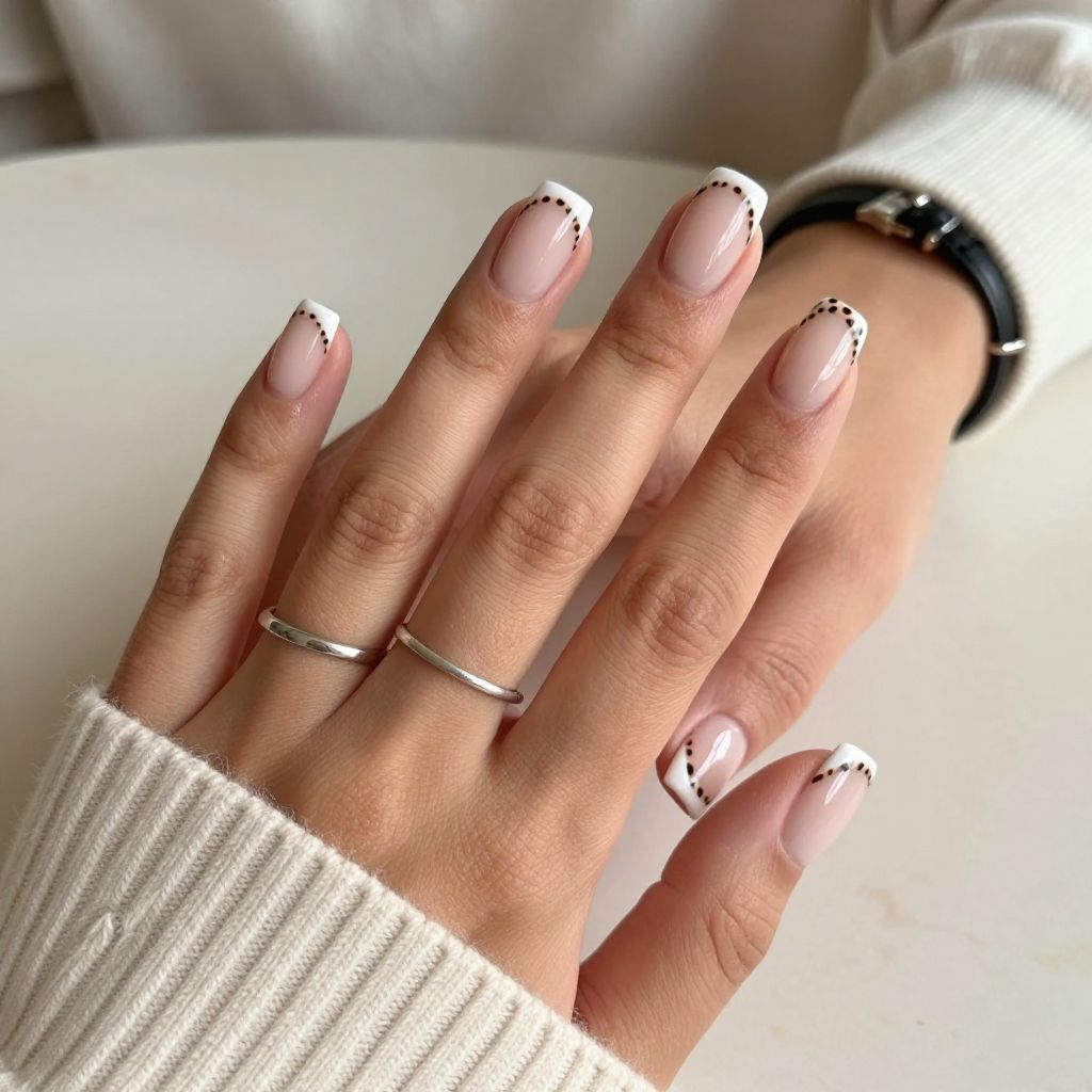White French Tips with Skinny Cheetah Striping