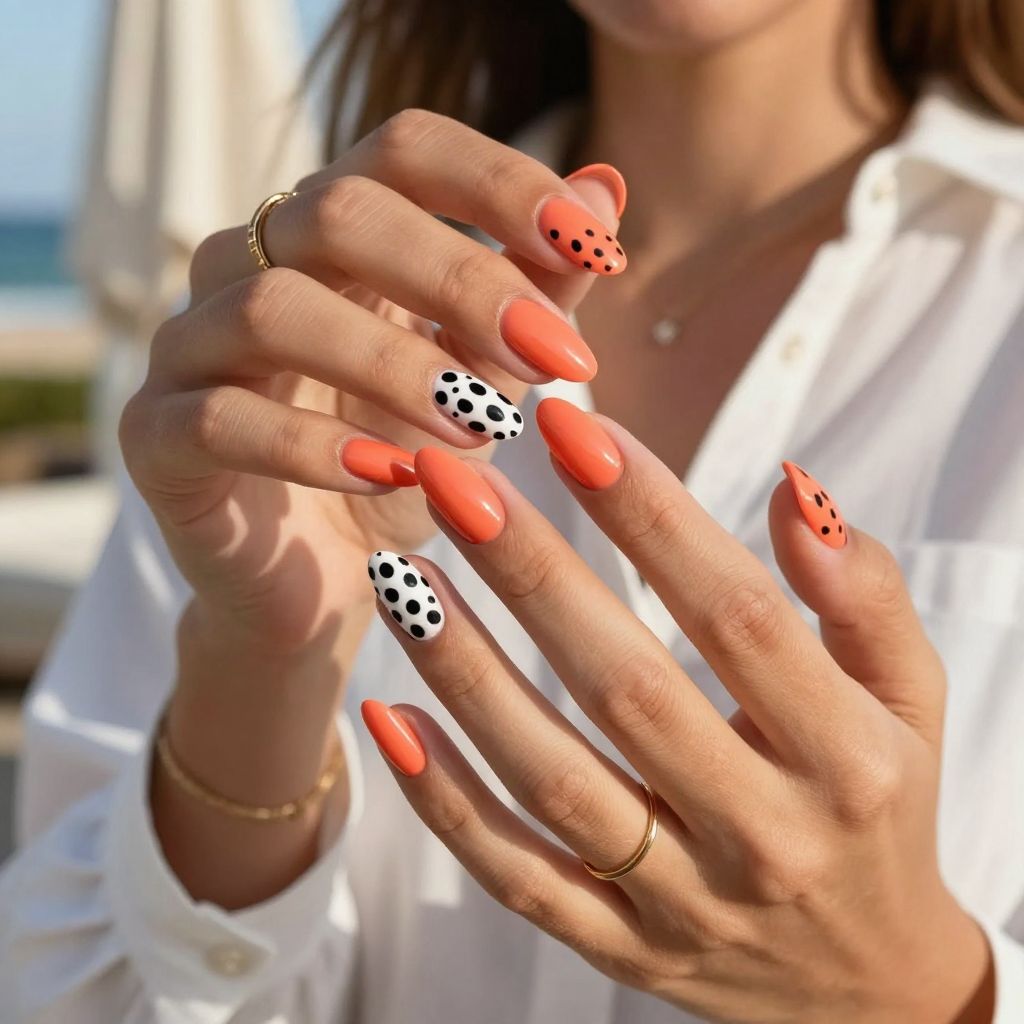 Coral Base with Black and White Cheetah Dots